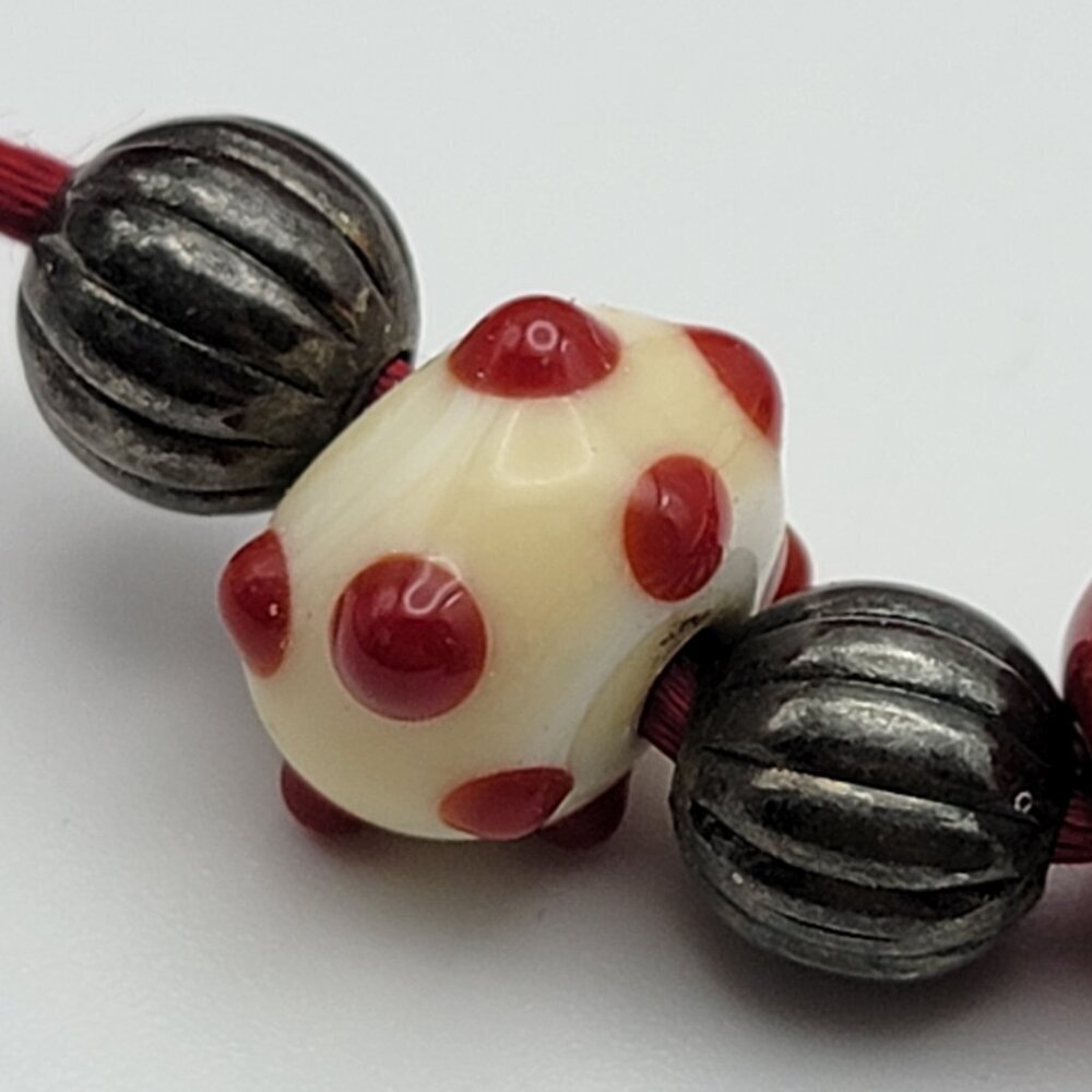 SX 925 Thai Polka Dot Glass Bead Letter A Elephant Pendant Cord Necklace 18" Adj - Picture 6 of 10